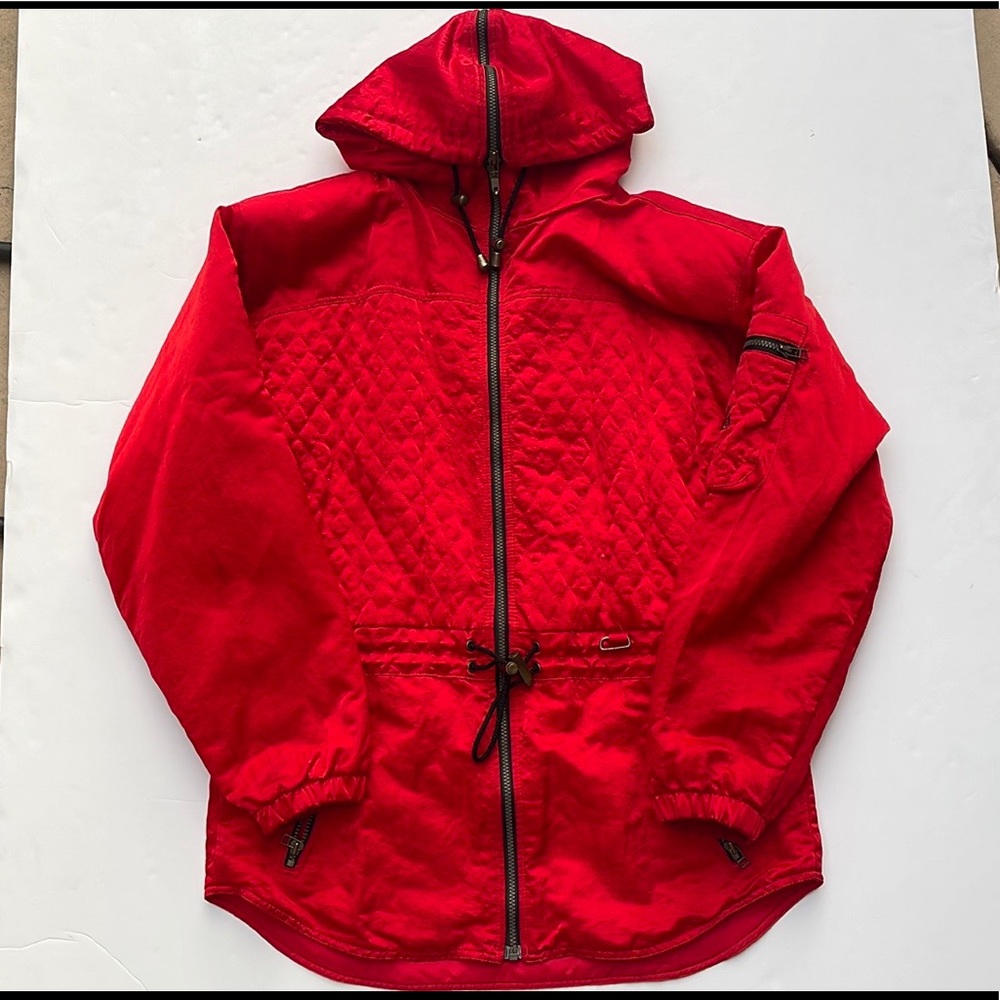 Vintage NILS Skiwear Bright Red quilted Jacket Women’s size 14 rare HTF USA